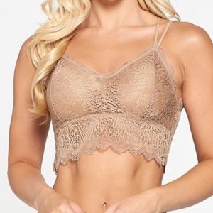 CLEARANCE Mocha Double Strap Padded Lace Bralette One Size